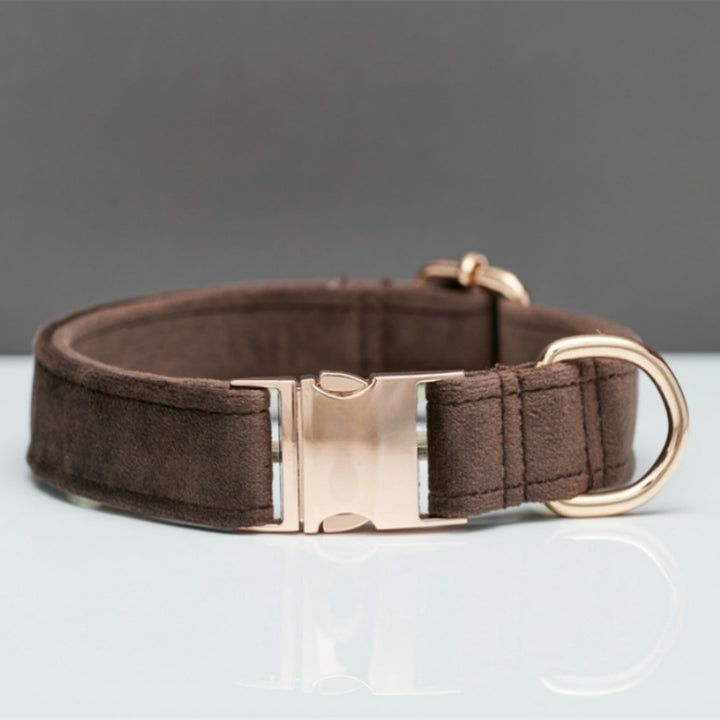 Premium Velvet Dog Collar &amp; Leash Set with Bow Tie – Personalized Engraved Buckle