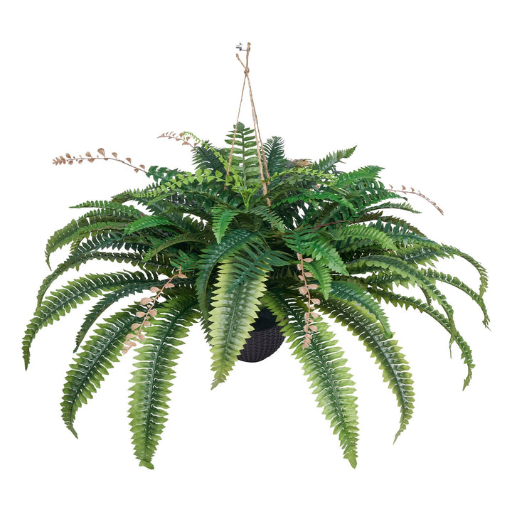 Large Artificial Hanging Boston Fern — 37–41in Spread, 80 Branches, Sunlight-Resistant Faux Fern for Home, Office & Outdoor