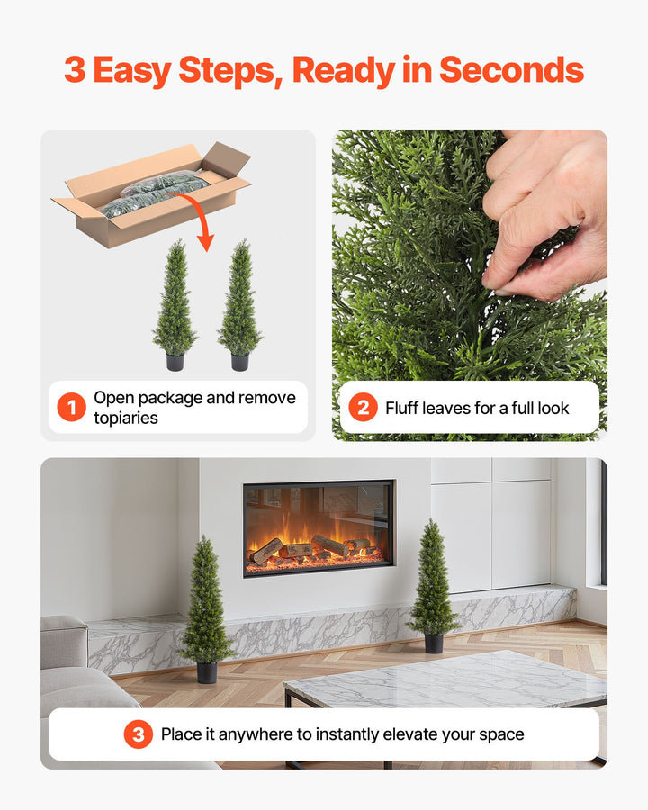 Artificial Topiary Cedar Trees, 36 Inch 2 Set Faux Pine Shrubs Plants, Fake Silk Tree Look Real, Easy Assembly For Decor Front Porch Outdoor Patio Garden Balcony Backyard Indoor Office