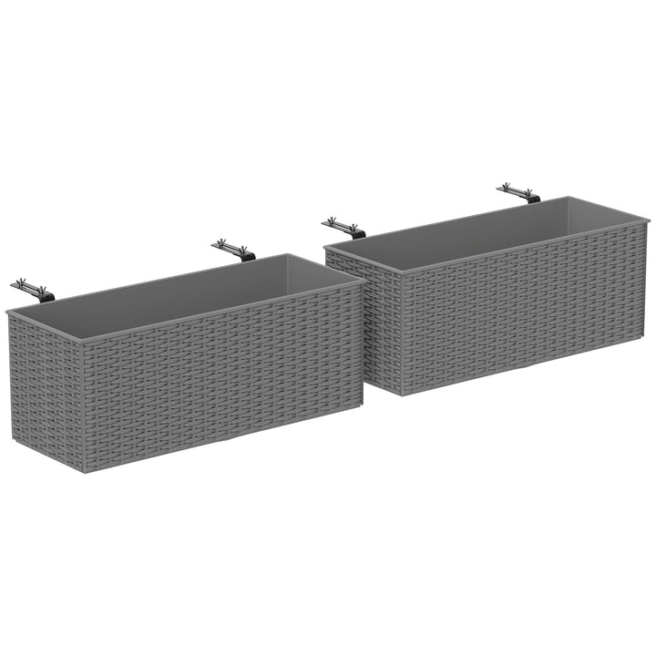 2-Pack 20in Railing Flower Pots — Hanging Hook Planters with Drainage Holes, Rattan Look for Fence & Balcony (Gray)