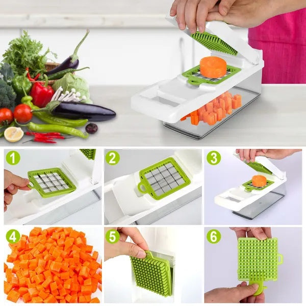 12-in-1 Vegetable Chopper with Container — Kitchen Food Slicer, Dicer & Grater Set