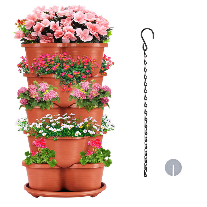 5-Tier Vertical Stackable Garden Tower Planter — Space-Saving Pot for Strawberries, Herbs, Flowers & Vegetables (Red)