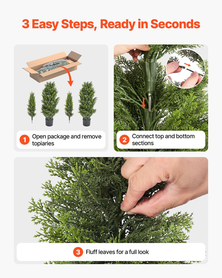 Artificial Cedar Topiary Trees — 48in Faux Pine Shrubs, Set of 2, UV-Resistant for Front Porch, Patio, Garden & Indoor Décor