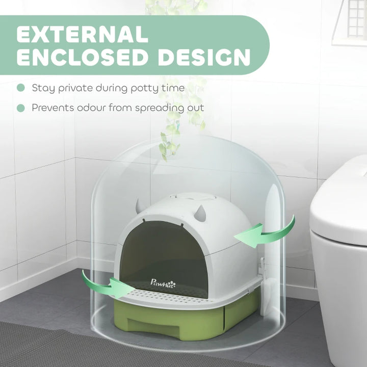 Covered Cat Litter Box with Drawer & Deodorizing Filters – Enclosed Kitty Toilet