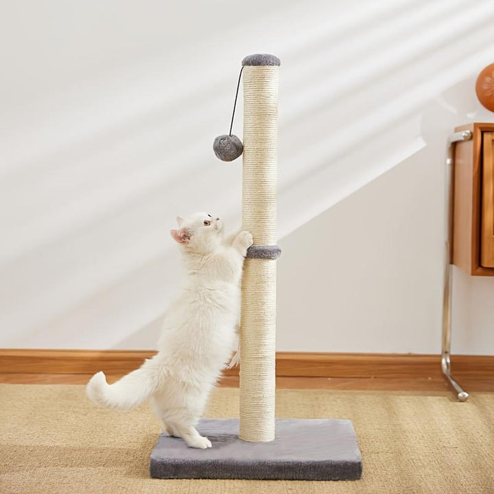 Durable Sisal Rope With Hanging Ball Toy Cat Scratching Post Indoor Space Saving Stable Base Promote Cat Claw Health And Fun Exercise
