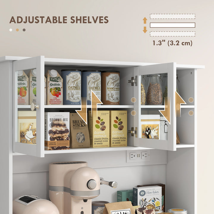 Kitchen Cabinet with Charging Station, 2 Tilt Out Cabinets, Microwave Stand, Freestanding Kitchen Pantry Cabinet, White