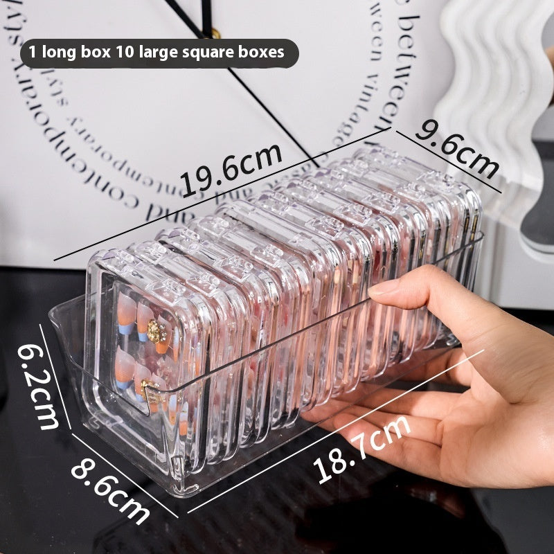 Clear Press-On Nail Storage Box — Transparent Organiser for Handmade Wearable Nails, 10-Slot