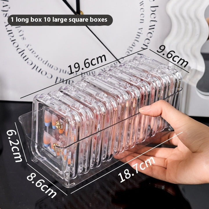 Clear Press-On Nail Storage Box — Transparent Organiser for Handmade Wearable Nails, 10-Slot