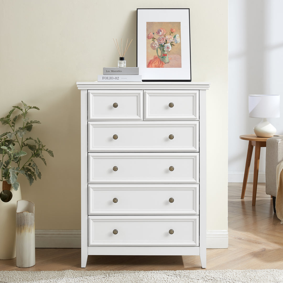 Modern 6 Drawers Dresser 6 Drawers Cabinet,Chest Of Drawers Closet Organizers And Storage Clothes Storage Drawers Cabinet For Living Room, Farmhouse Dresser Organizer White