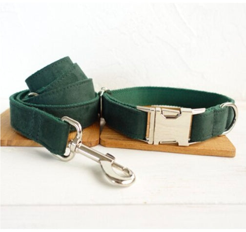 Velvet Dog Collar &amp; Leash Set – Adjustable Pet Collar and Lead