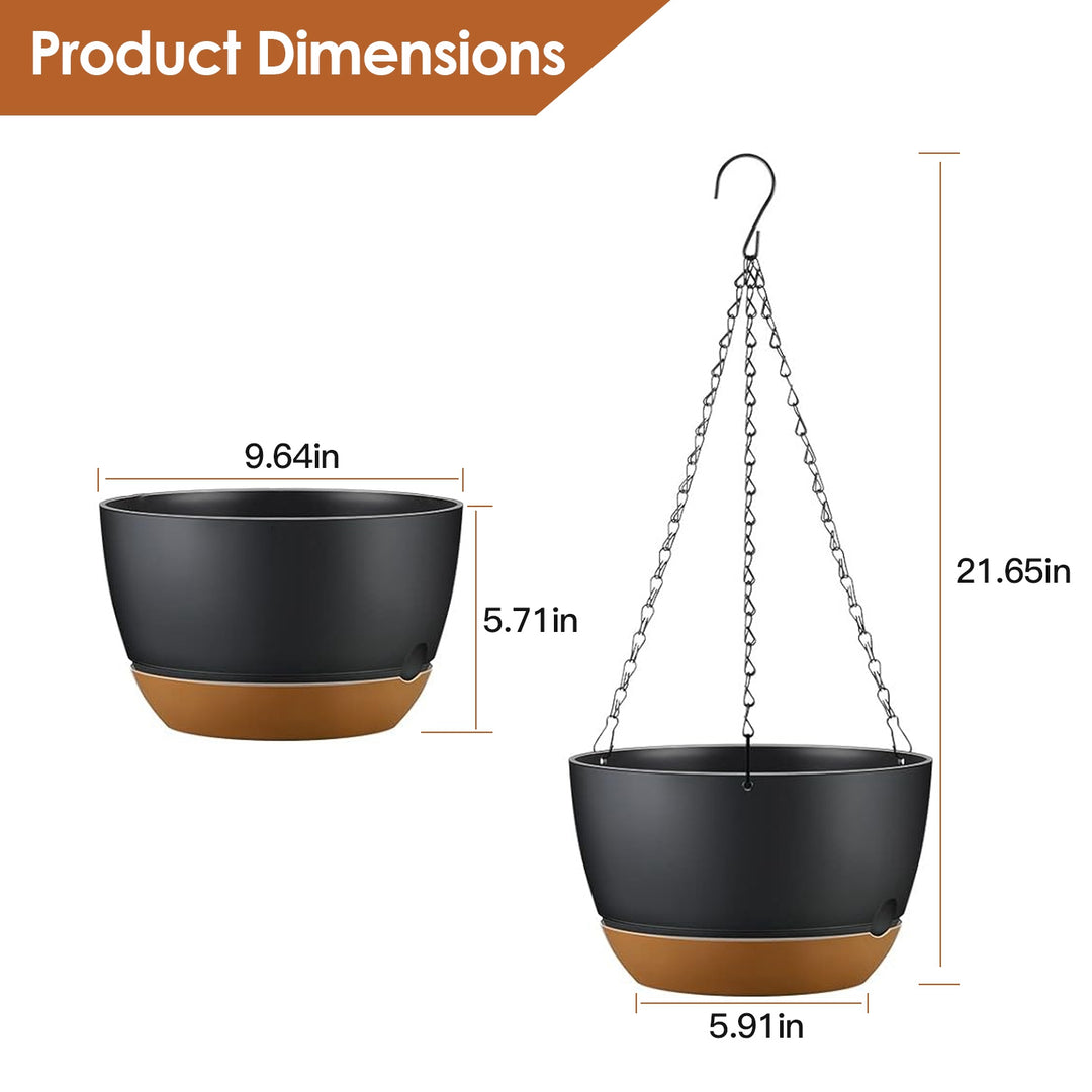4-Pack 9.64in Hanging Planters — Self-Watering Tray, Drainage Holes, for Indoor & Outdoor Herbs, Ivy & Ferns (Grey)