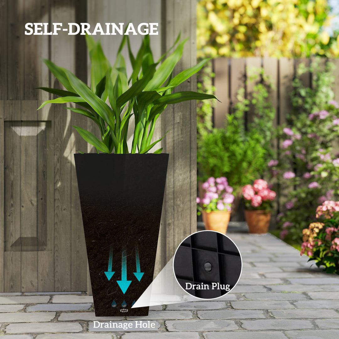 Set of 3 Grande 28in Tall Outdoor Planters — Tapered with Drainage Holes, Front Porch & Patio Décor (Black)
