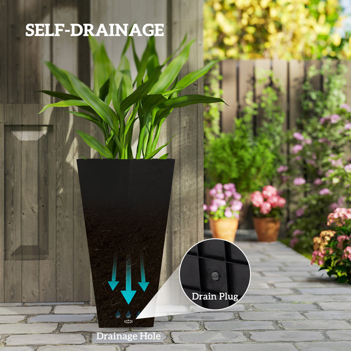 Set of 3 Grande 28in Tall Outdoor Planters — Tapered with Drainage Holes, Front Porch & Patio Décor (Black)