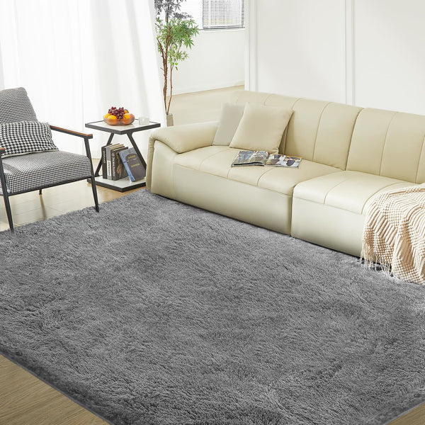6×9 ft Grey Fluffy Shag Area Rug — Extra Large Plush Soft Non-Slip Indoor Carpet for Living Room, Bedroom & Playroom