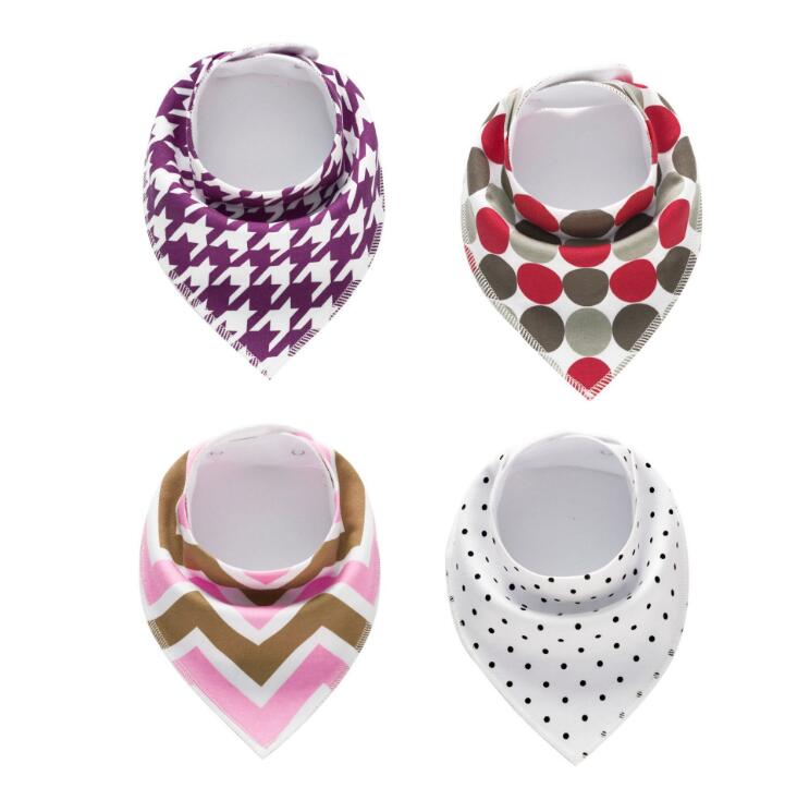 4-Pack Cotton Bandana Baby Bibs — Arrow, Wave & Triangle Print Burp Cloths (Multiple Sets)