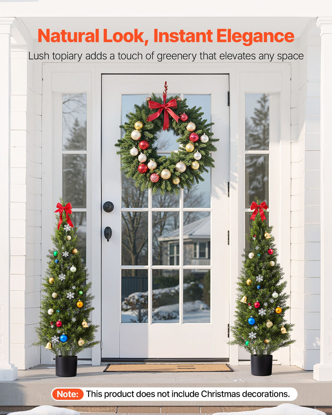 Artificial Cedar Topiary Trees — 48in Faux Pine Shrubs, Set of 2, UV-Resistant for Front Porch, Patio, Garden & Indoor Décor
