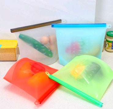 Reusable Silicone Vacuum Seal Fresh-Keeping Bags — Airtight Food Storage Bags for Fridge, Fruit & Meal Prep (4 Colours)