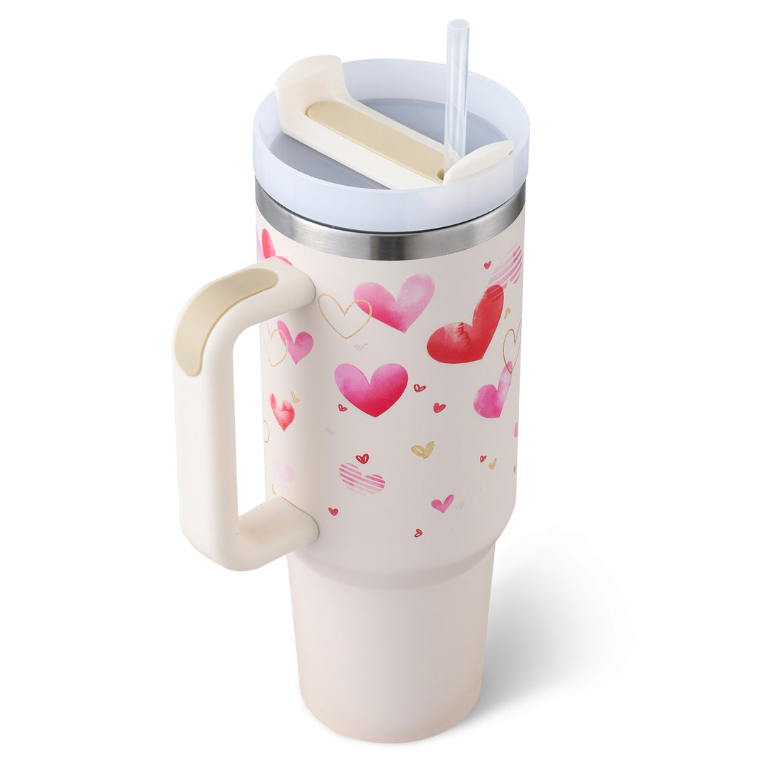 40 oz Insulated Tumbler with Handle & Straw — Stainless Steel Spill-Proof Vacuum Mug for Car, Gym, Office & Travel (30+ Colours)