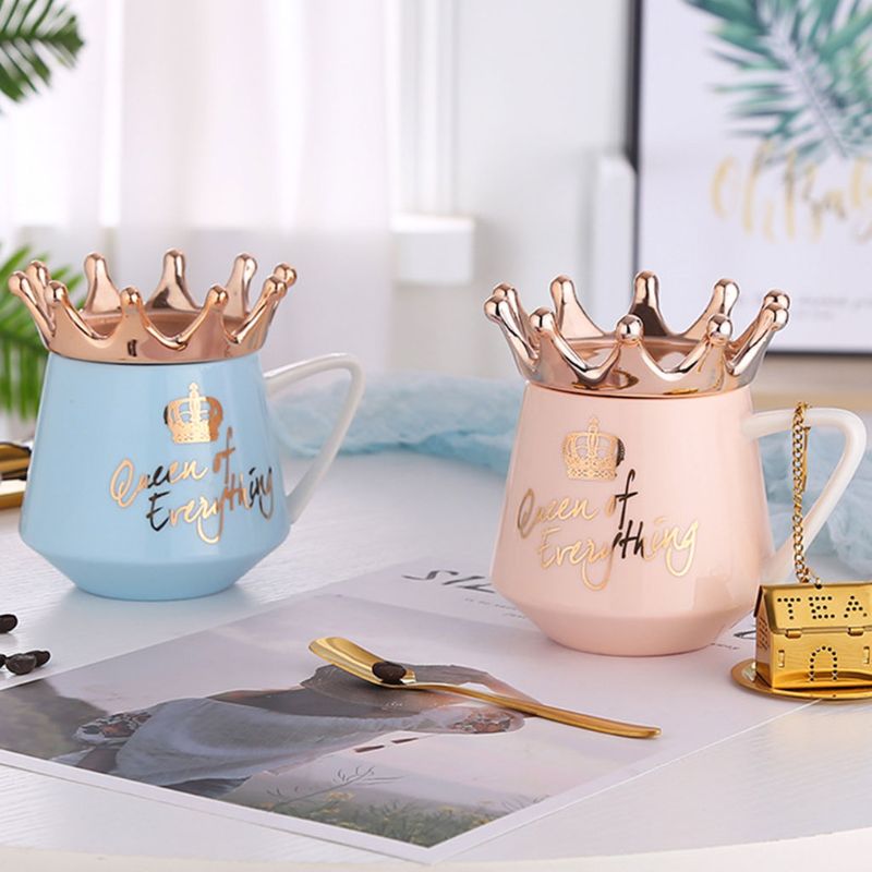 Crown Creative Ceramic Mug — Novelty Royal Crown Design Coffee Cup, 6 Colours (Black, Green, Navy, Pink, White, Blue)