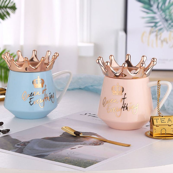Crown Creative Ceramic Mug — Novelty Royal Crown Design Coffee Cup, 6 Colours (Black, Green, Navy, Pink, White, Blue)