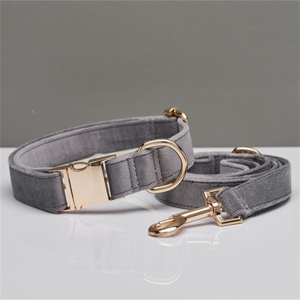 Premium Velvet Dog Collar &amp; Leash Set with Bow Tie – Personalized Engraved Buckle