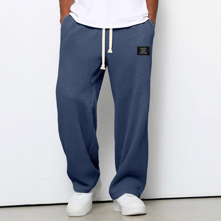 Waffle Straight Pants Fashion Brand Loose Loose  Drawstring Pockets Trousers Casual Men's Clothing