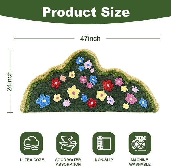 Green Moss Bathroom Runner Rug — Boho Leaf & Nature-Inspired Shaggy Non-Slip Absorbent Bath Mat