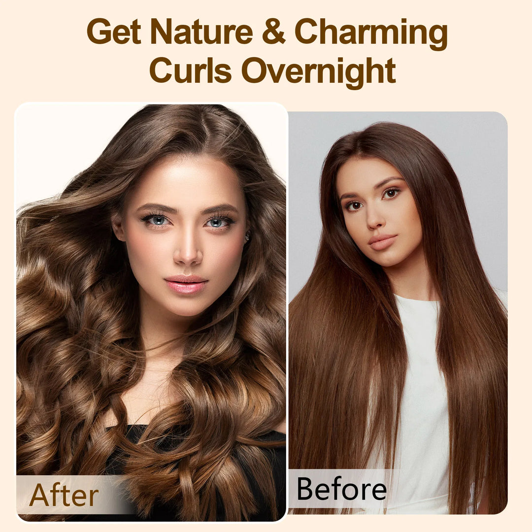 Satin Heatless Hair Curler — Overnight DIY Soft Wave Curls for All Hair Types (Brown)