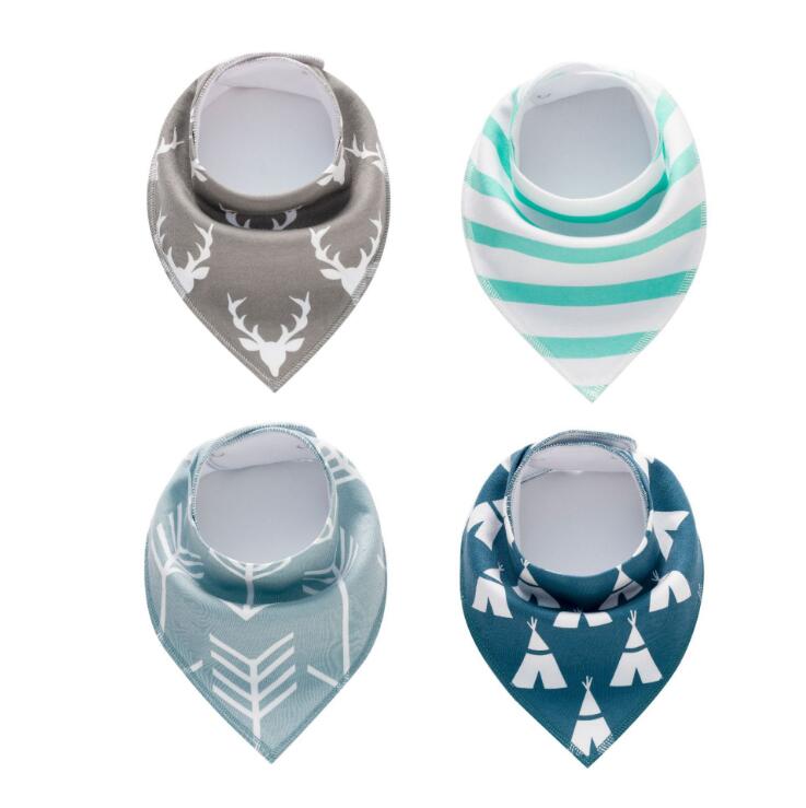 4-Pack Cotton Bandana Baby Bibs — Arrow, Wave & Triangle Print Burp Cloths (Multiple Sets)