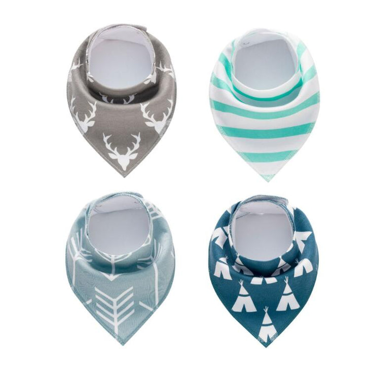 4-Pack Cotton Bandana Baby Bibs — Arrow, Wave & Triangle Print Burp Cloths (Multiple Sets)