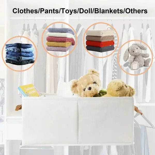 Portable Clothes Storage Box Foldable Thick Cloth Storage And Storage Bag For Organizing Bedroom Wardrobe Clothes With Window Storage Nano White And Linen Model.