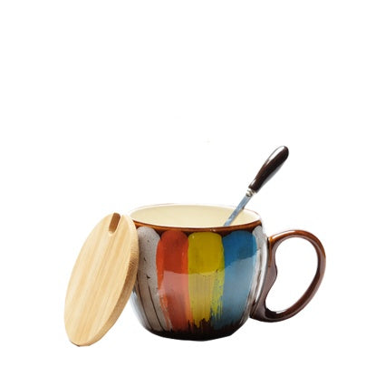 Creative Ceramic Mug with Lid & Spoon — Multi-Purpose Coffee, Milk, Tea & Breakfast Cup for Couples (4 Colours)