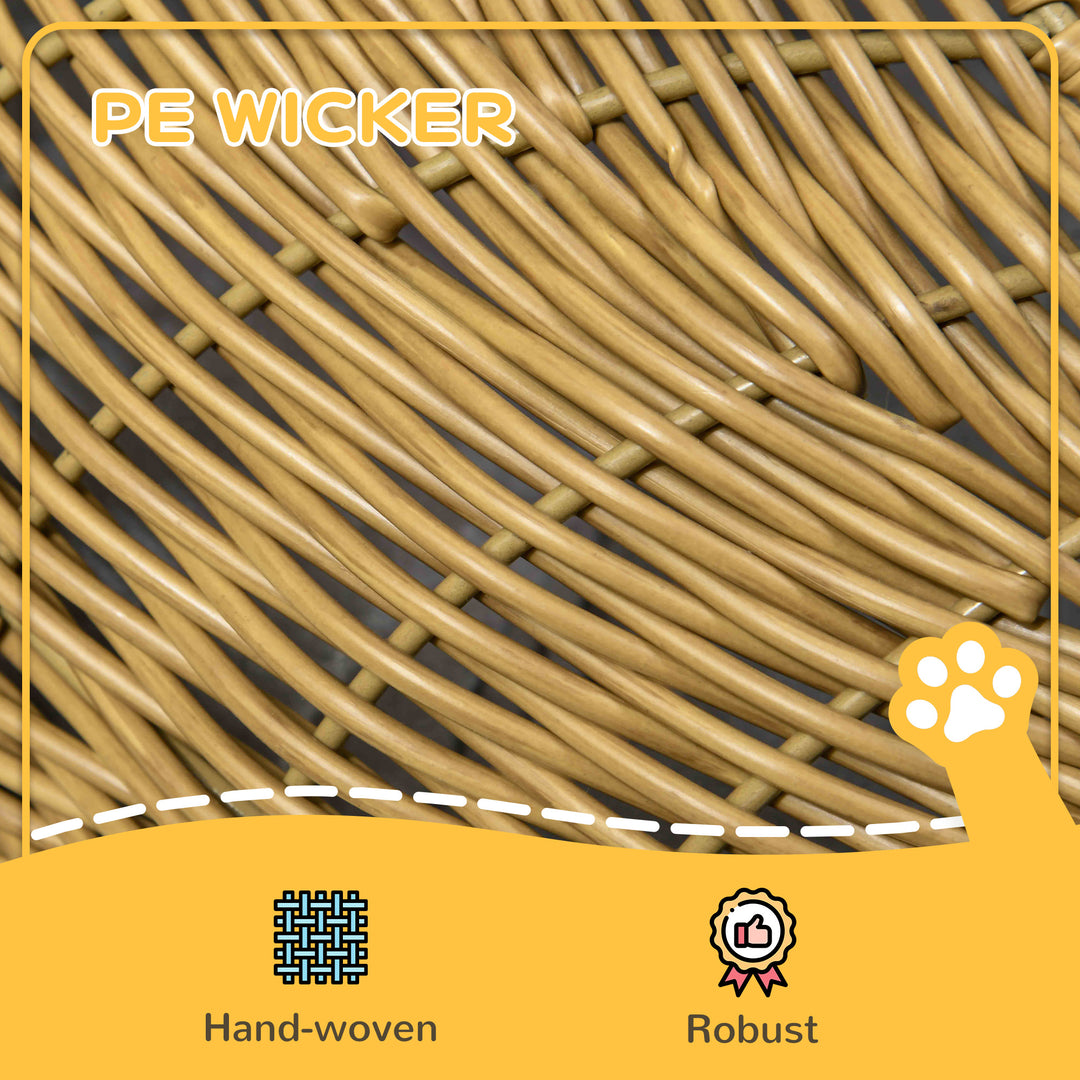 Rattan Cat Bed with Washable Cushion for Cats, Puppies, Light Brown
