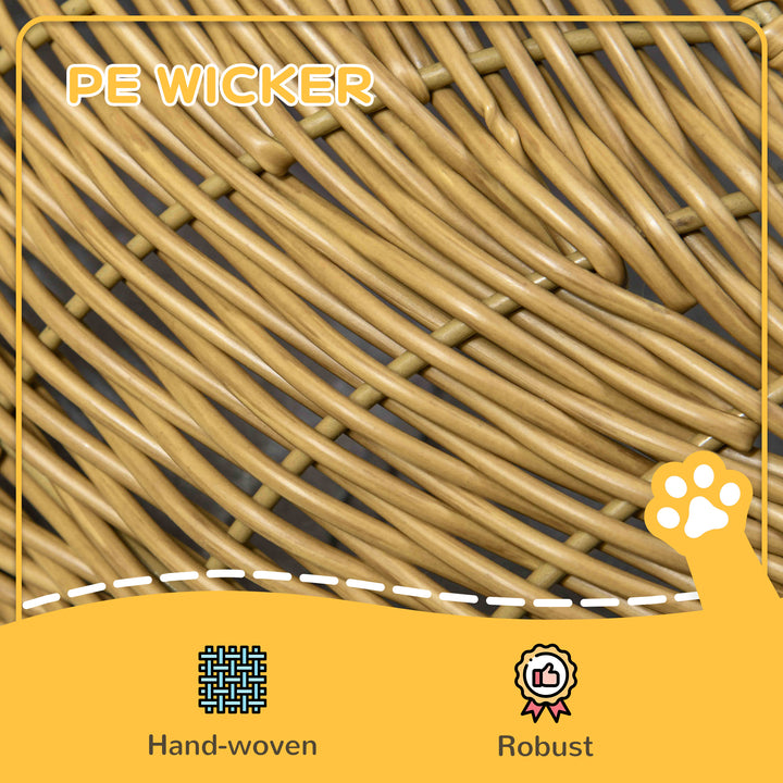 Rattan Cat Bed with Washable Cushion for Cats, Puppies, Light Brown