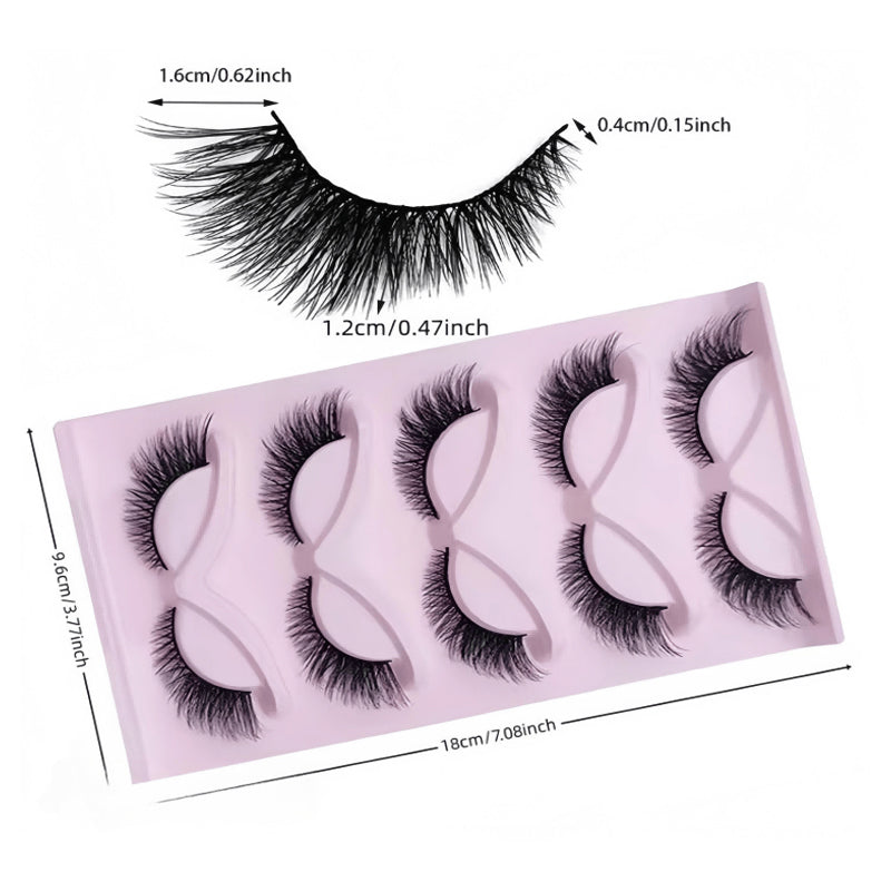 3D Cat Eye False Lashes — 15 Pairs Wispy Fluffy Faux Mink, Clear Band, D-Curl Manga Style