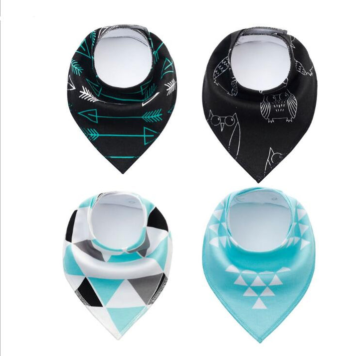 4-Pack Cotton Bandana Baby Bibs — Arrow, Wave & Triangle Print Burp Cloths (Multiple Sets)