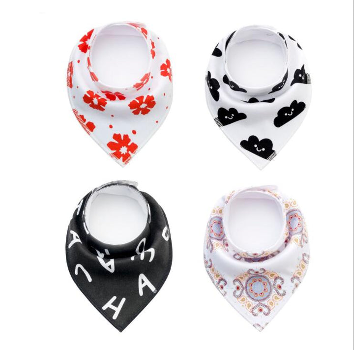 4-Pack Cotton Bandana Baby Bibs — Arrow, Wave & Triangle Print Burp Cloths (Multiple Sets)