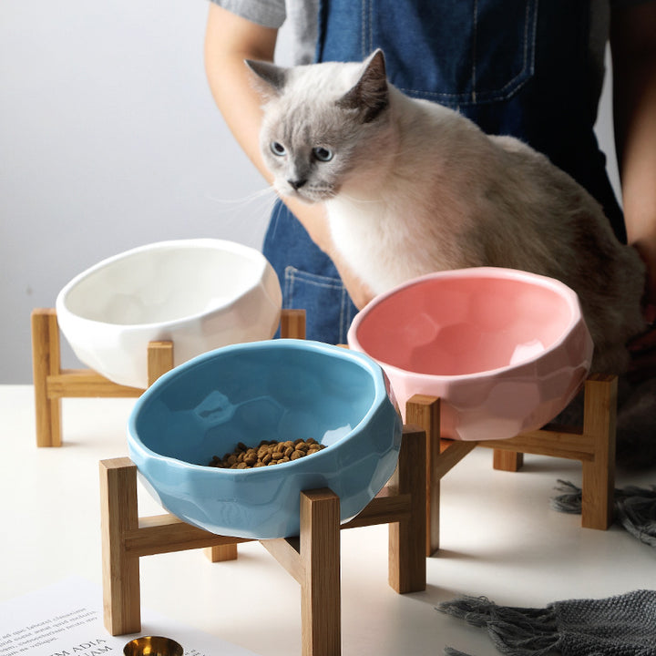Elevated Tilted Pet Bowl – Cat &amp; Dog Feeding Bowl with Wooden Stand