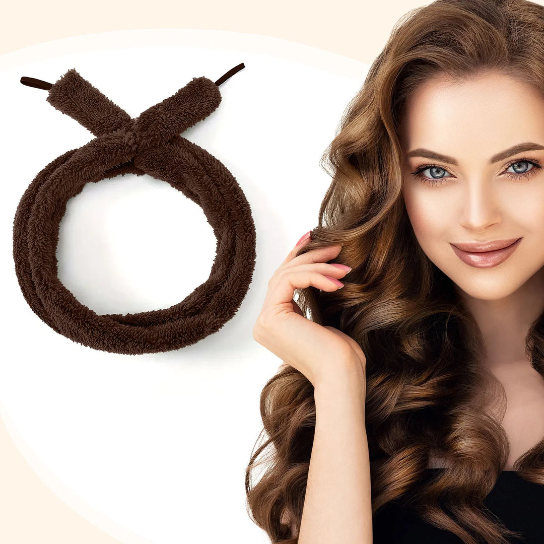 Satin Heatless Hair Curler — Overnight DIY Soft Wave Curls for All Hair Types (Brown)