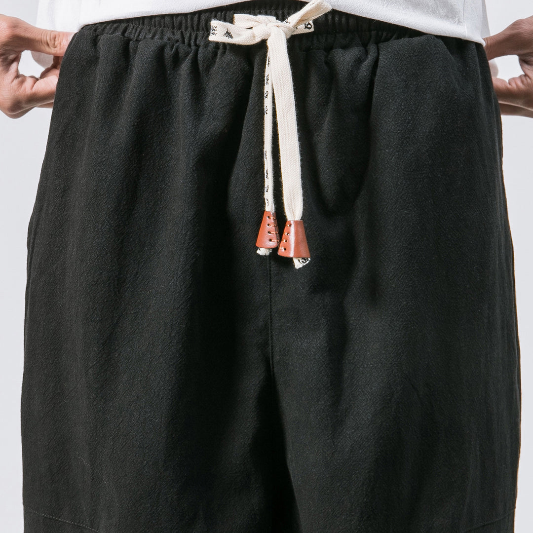 Men's Casual Japanese Loose Solid Color Cotton And Linen Trousers