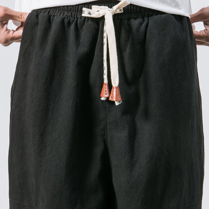 Men's Casual Japanese Loose Solid Color Cotton And Linen Trousers