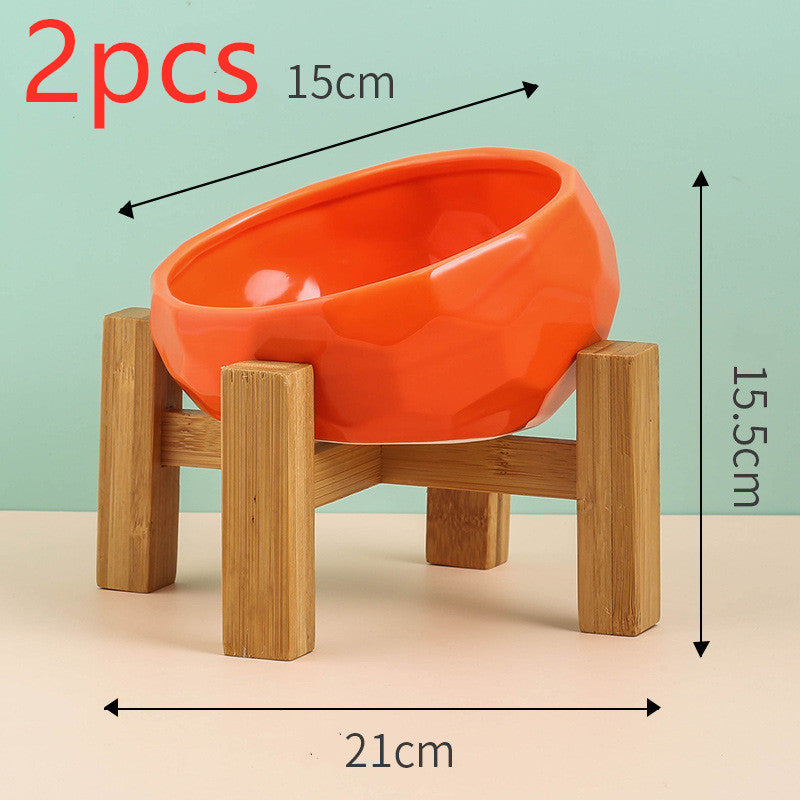 Elevated Ceramic Cat Bowl – Modern Pet Feeding Bowl with Optional Wooden Stand