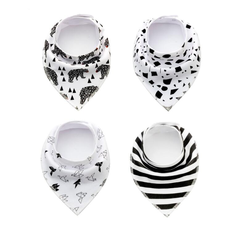 4-Pack Cotton Bandana Baby Bibs — Arrow, Wave & Triangle Print Burp Cloths (Multiple Sets)