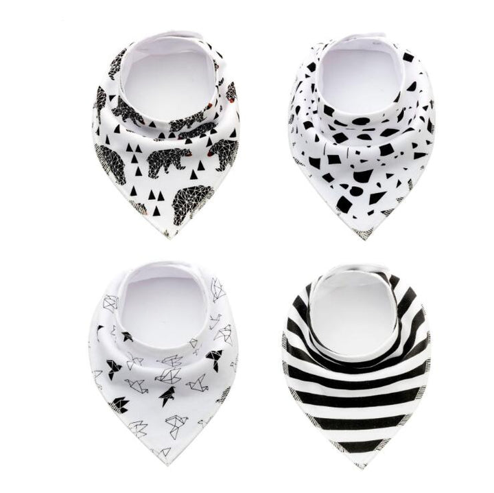 4-Pack Cotton Bandana Baby Bibs — Arrow, Wave & Triangle Print Burp Cloths (Multiple Sets)