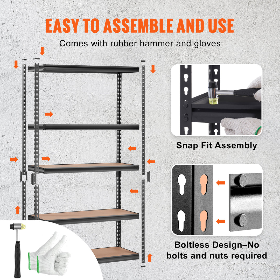 VEVOR Storage Shelving Unit, 5-Tier Adjustable, 2000 Lbs Capacity, Heavy Duty Garage Shelves Metal Organizer Utility Rack, Black,  For Kitchen Pantry Basement Bathroom Laundry
