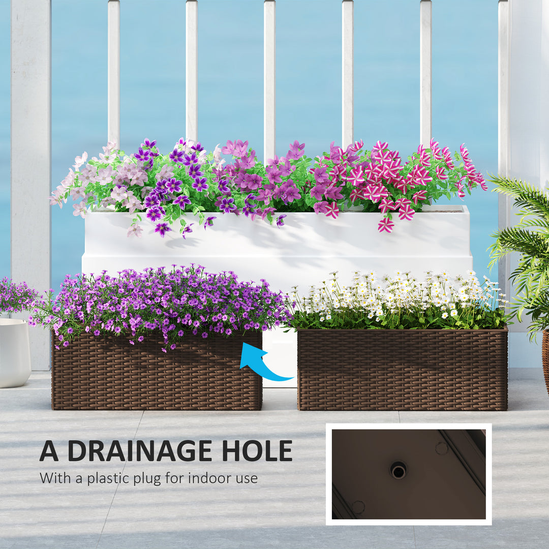 2 Pack 20 Inch Railing Flower Pots, Hanging Flower Pots with Hooks, Drainage Holes for Fence, Rattan Look, Brown