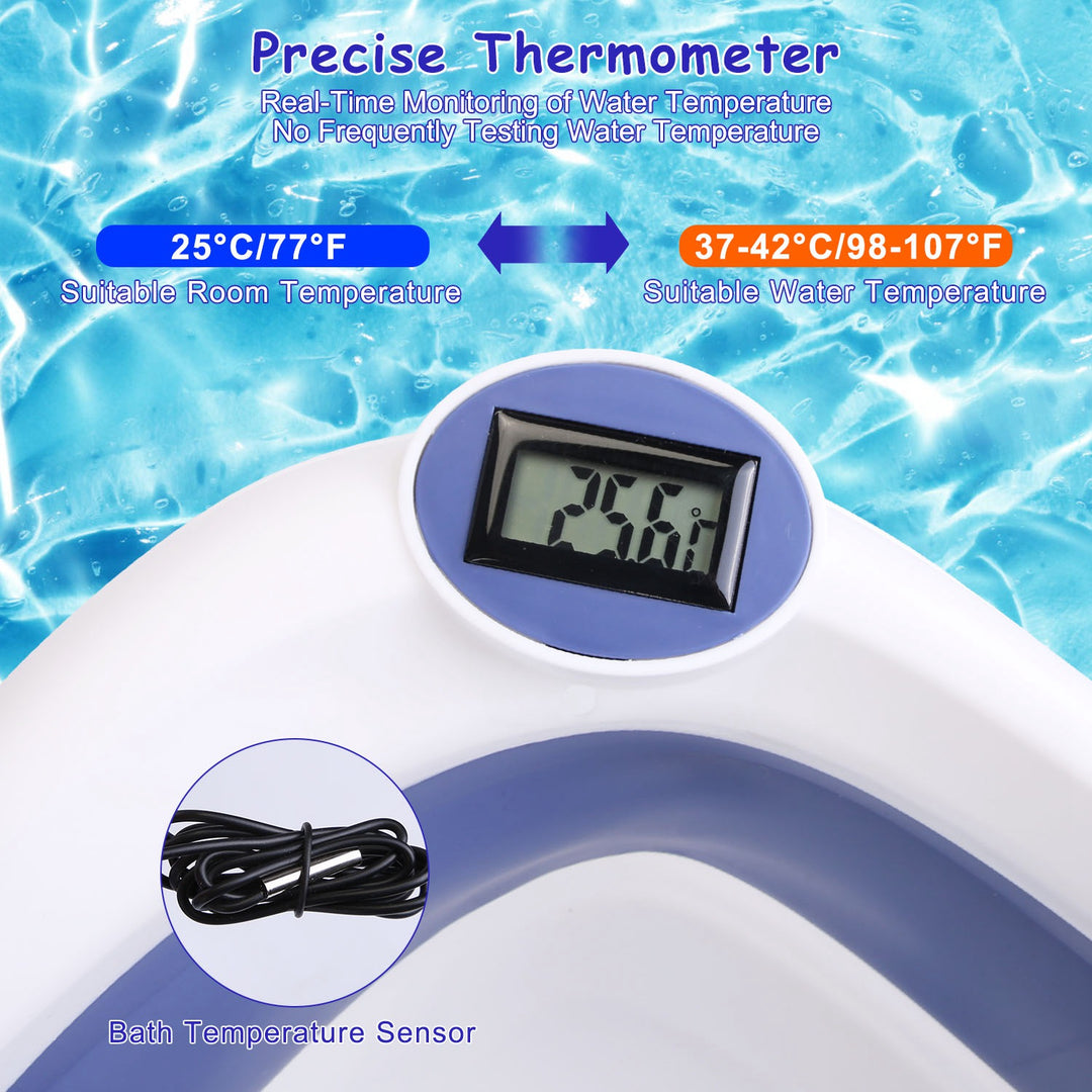Foldable Baby Bath Tub with Built-In Thermometer — Collapsible Travel Bathtub with Drain Hole for Newborns & Toddlers 0–24 Months