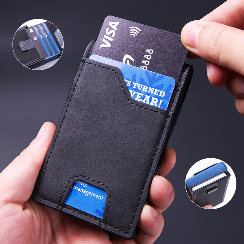 Men’s RFID Blocking Pop-Up Wallet – Slim Aluminum Card Holder with Money Clip