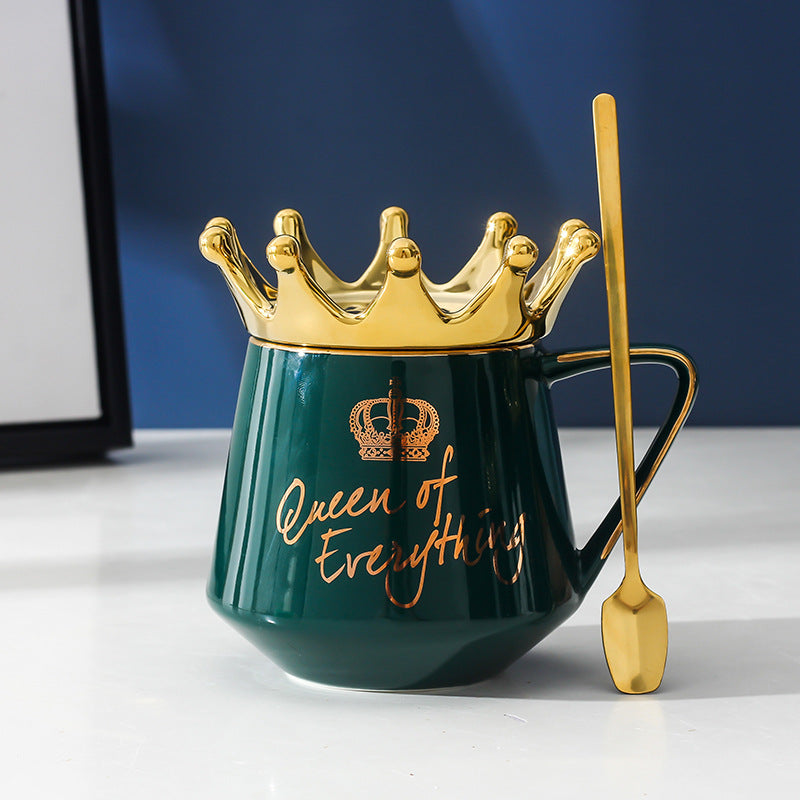 Crown Creative Ceramic Mug — Novelty Royal Crown Design Coffee Cup, 6 Colours (Black, Green, Navy, Pink, White, Blue)