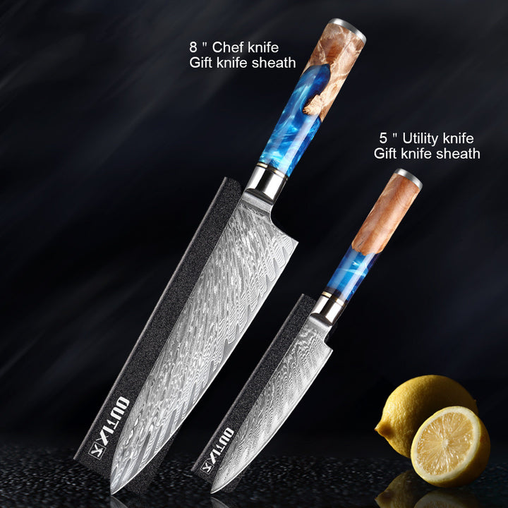 Professional Damascus Style Chef Knife Set – Premium Stainless Steel Kitchen Knives